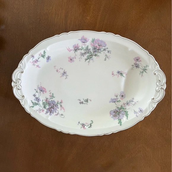 SOLD: PORCELAINE DE LIMOGES FRANCE POMPADOUR 13 1/4" MEAT PLATTER LIQUID WELL - Picture 5 of 5